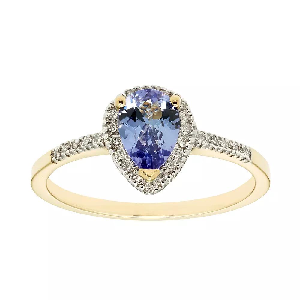 The Regal Collection 14k Gold Tanzanite & 1/10 Carat T.W. IGL Certified Diamond Teardrop Ring, Women's, Size: 7, Yellow Product Image