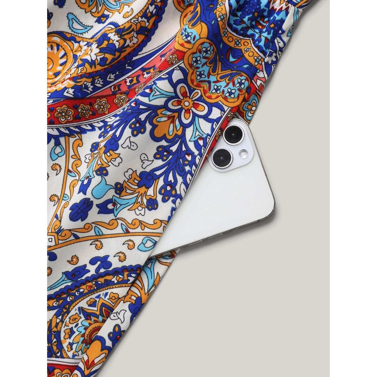 Plus Size Paisley Print Pockets Surplice Neck Midi Dress Mediumblue Women Resort Non Overlap Collar Short sleeve Curvy BloomChic 30/6X Product Image