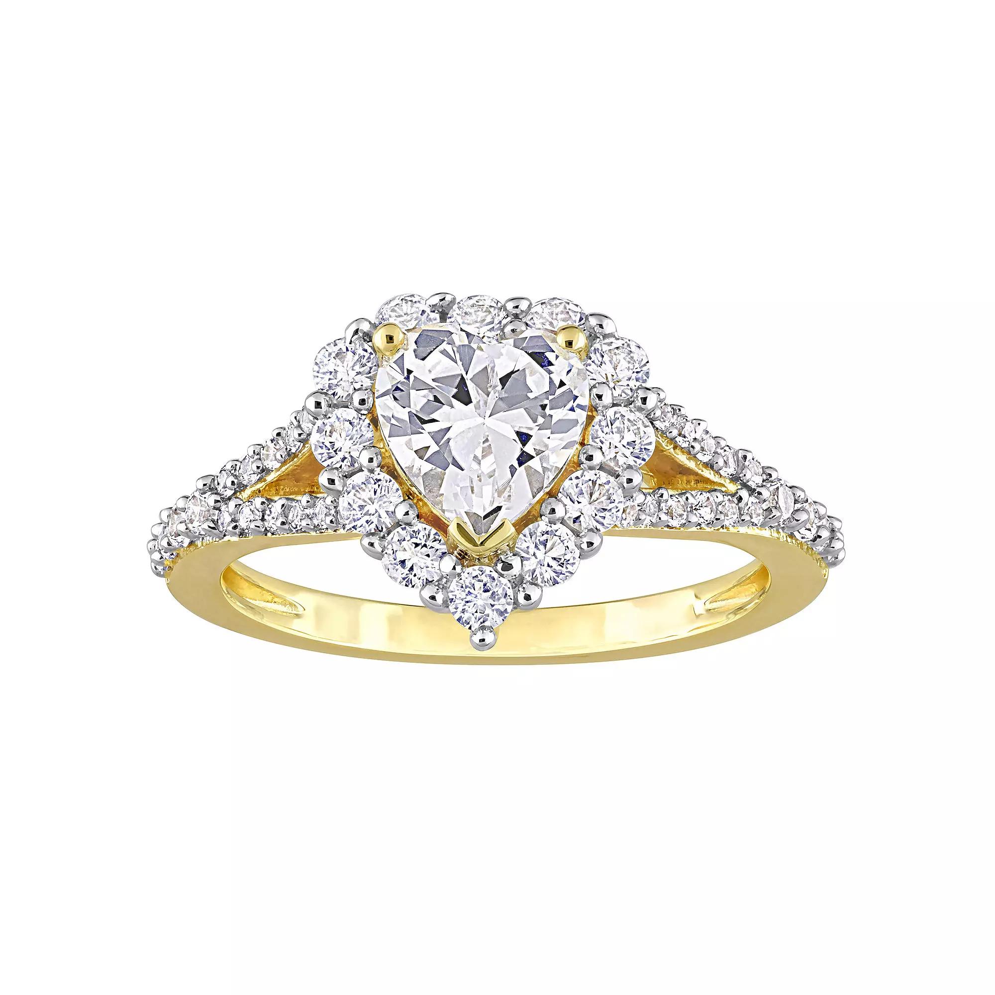 Stella Grace 18k Gold Over Silver Lab-Created White Sapphire Halo Heart Ring, Women's, Gold Tone Product Image