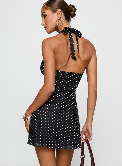 Black Beauty Halter Mini Dress Black / Polka Product Image