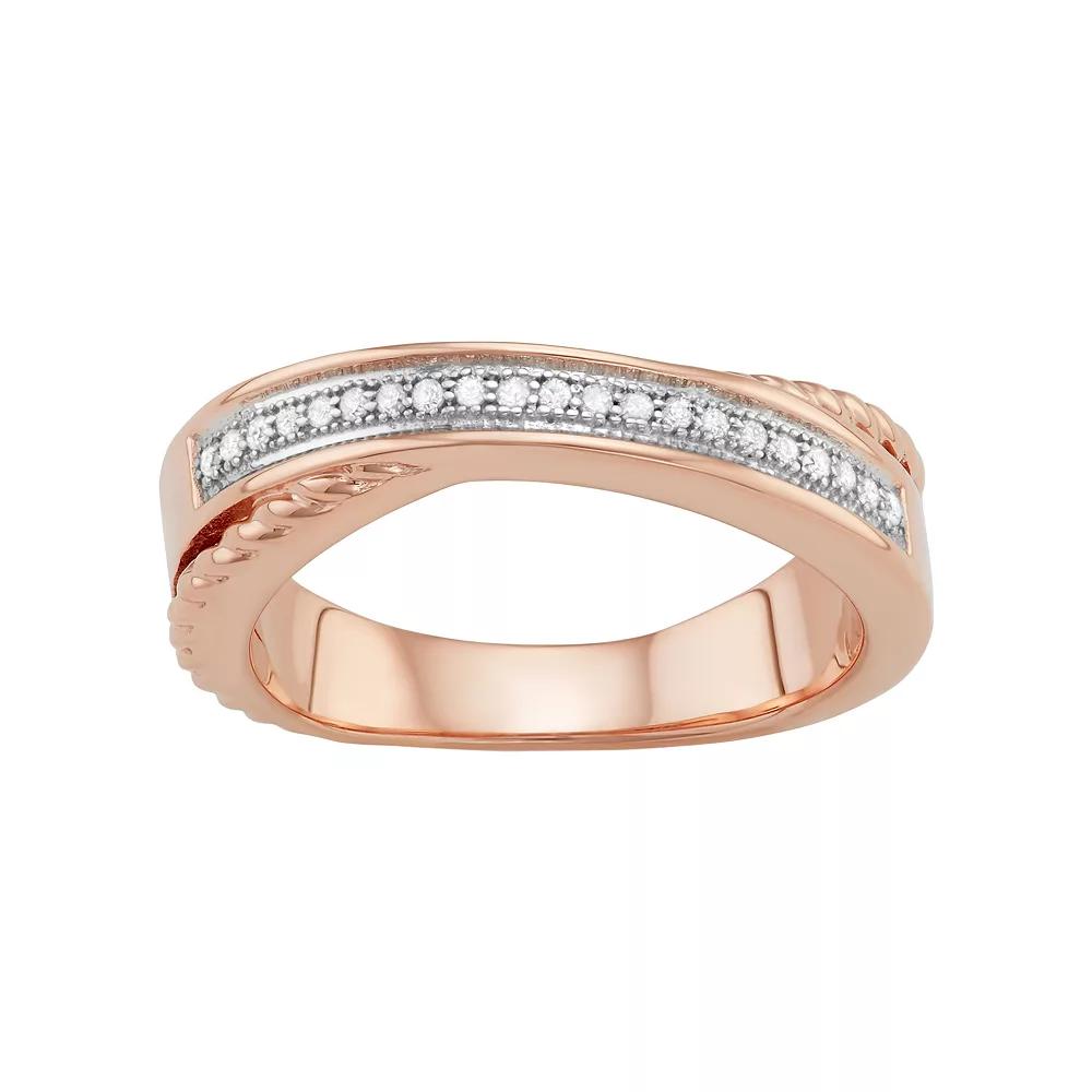 Jewelexcess Sterling Silver 1/10 Carat T.W. Diamond Crisscross Ring, Women's, Size: 7, Rose Gold Tone Product Image