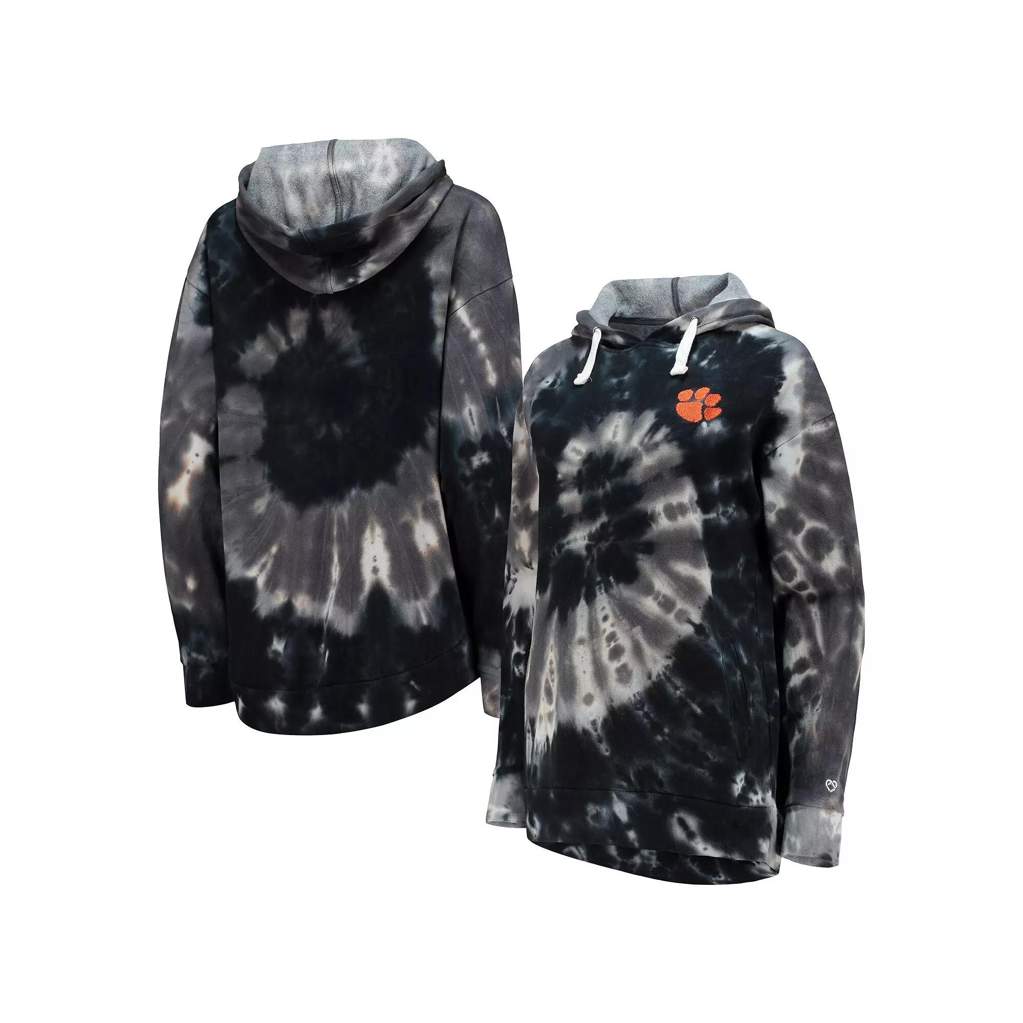 Women's Colosseum Black Clemson Tigers Slow Ride Spiral Tie-Dye Oversized Pullover Hoodie, Size: Small Product Image