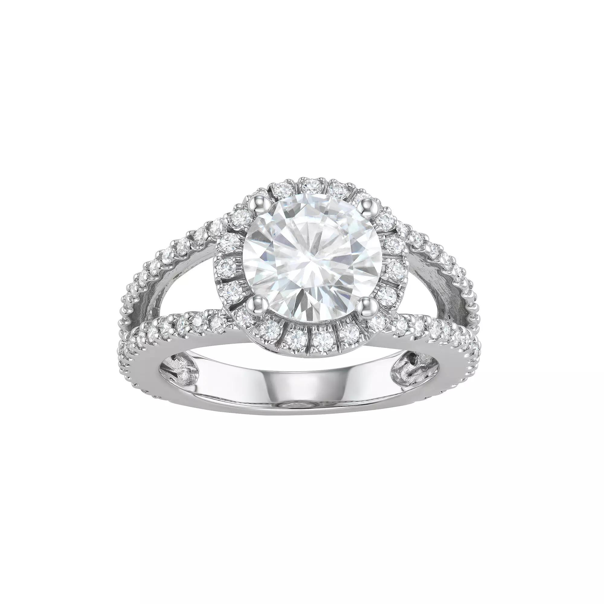 Charles & Colvard 14k White Gold 3 1/2 Carat T.W. Lab-Created Moissanite Split Shank Halo Ring, Womens Product Image