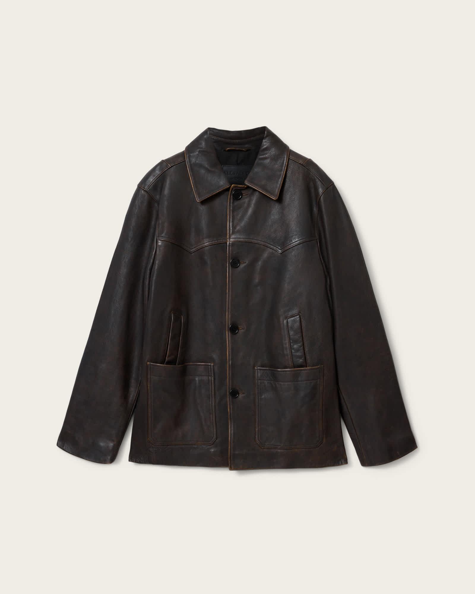 Hartwell Leather Coat COGNAC BROWN | ALLSAINTS US Product Image
