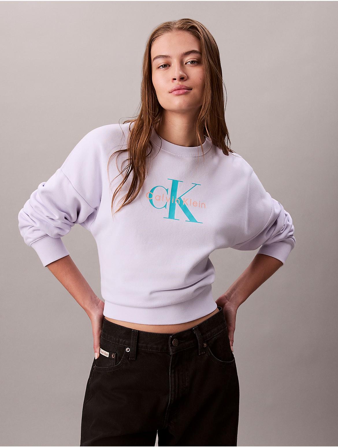 Calvin Klein Womens Monologo Fleece Relaxed Sweatshirt - White Product Image