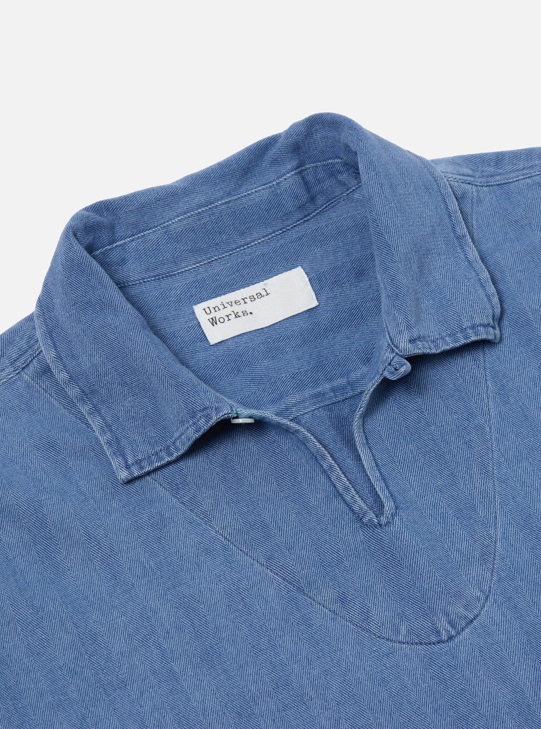 Washed Indigo Herringbone Denim  Smock Overshirt Product Image