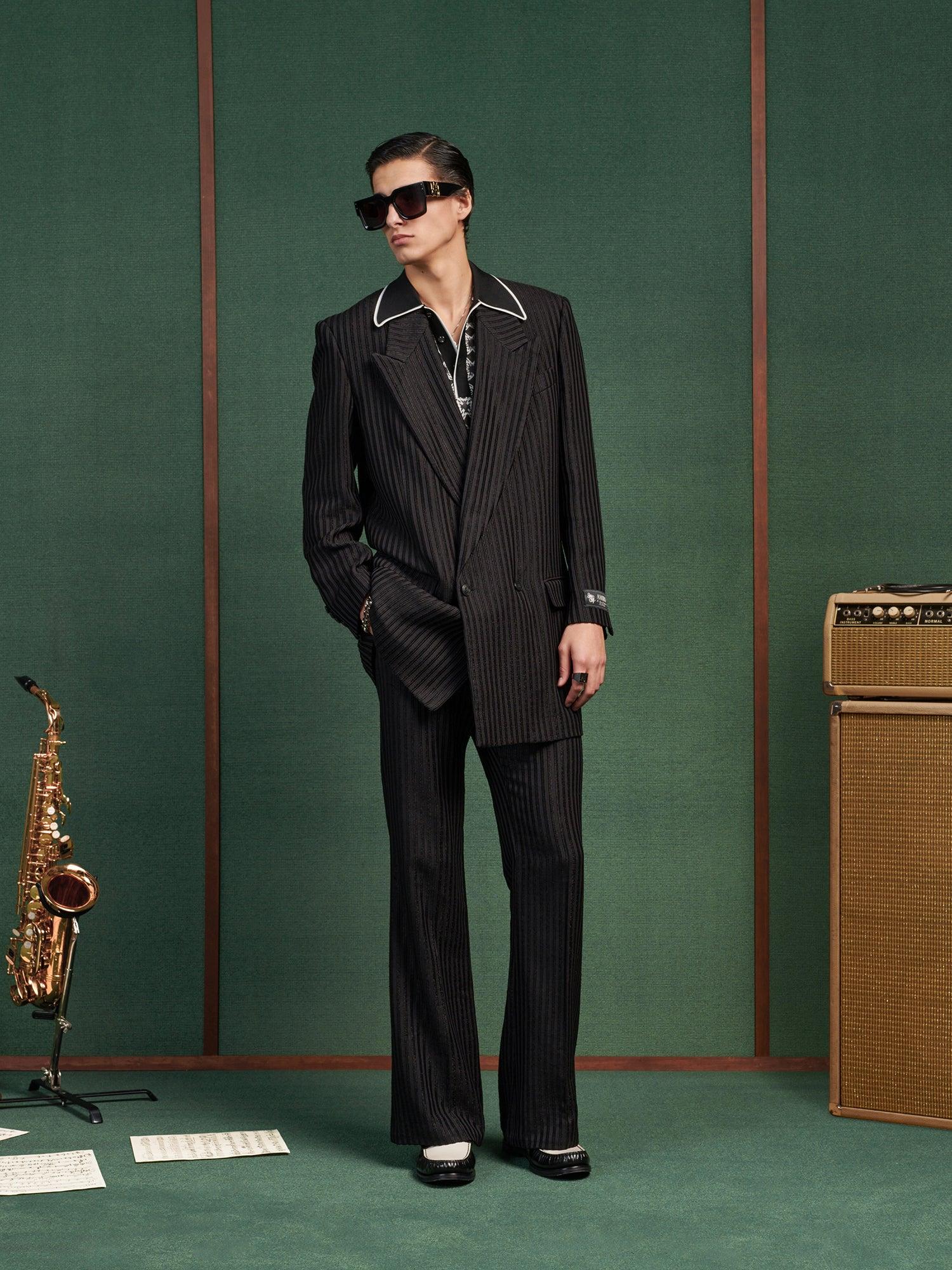 STRIPED CREASED FLARE - Black Product Image