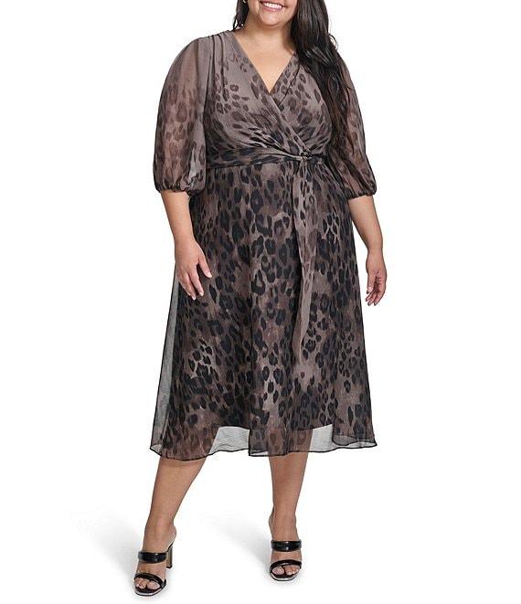 DKNY by Donna Karan Plus Size Leopard Print Midi Product Image