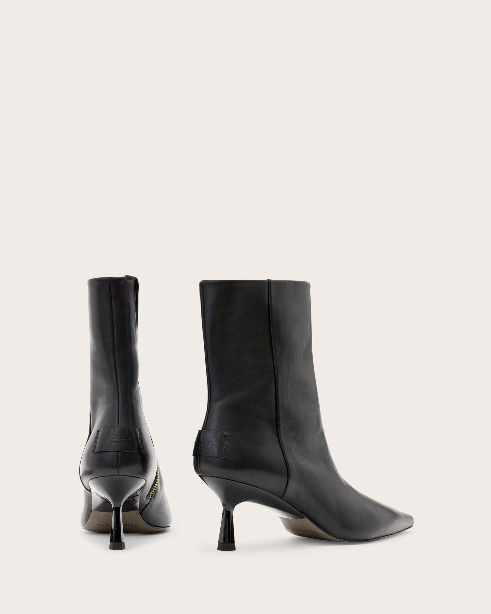 Vivian Pointed Toe Leather Boots Black | ALLSAINTS US Product Image
