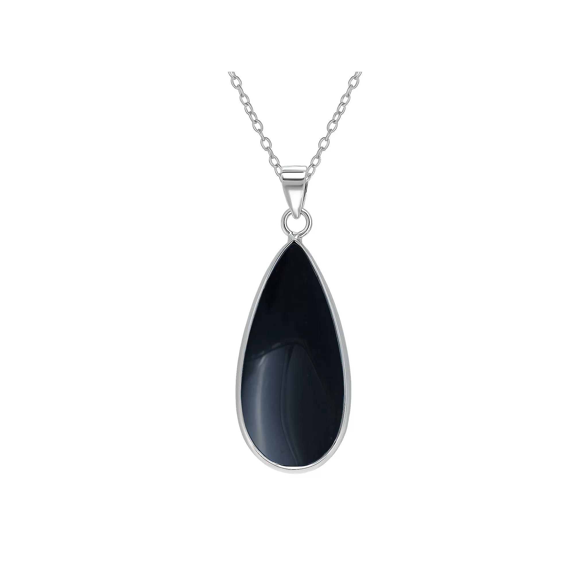 Aleure Precioso Sterling Silver Pear Shaped Gemstone Drop Pendant Necklace, Women's, Size: 18", Black Product Image