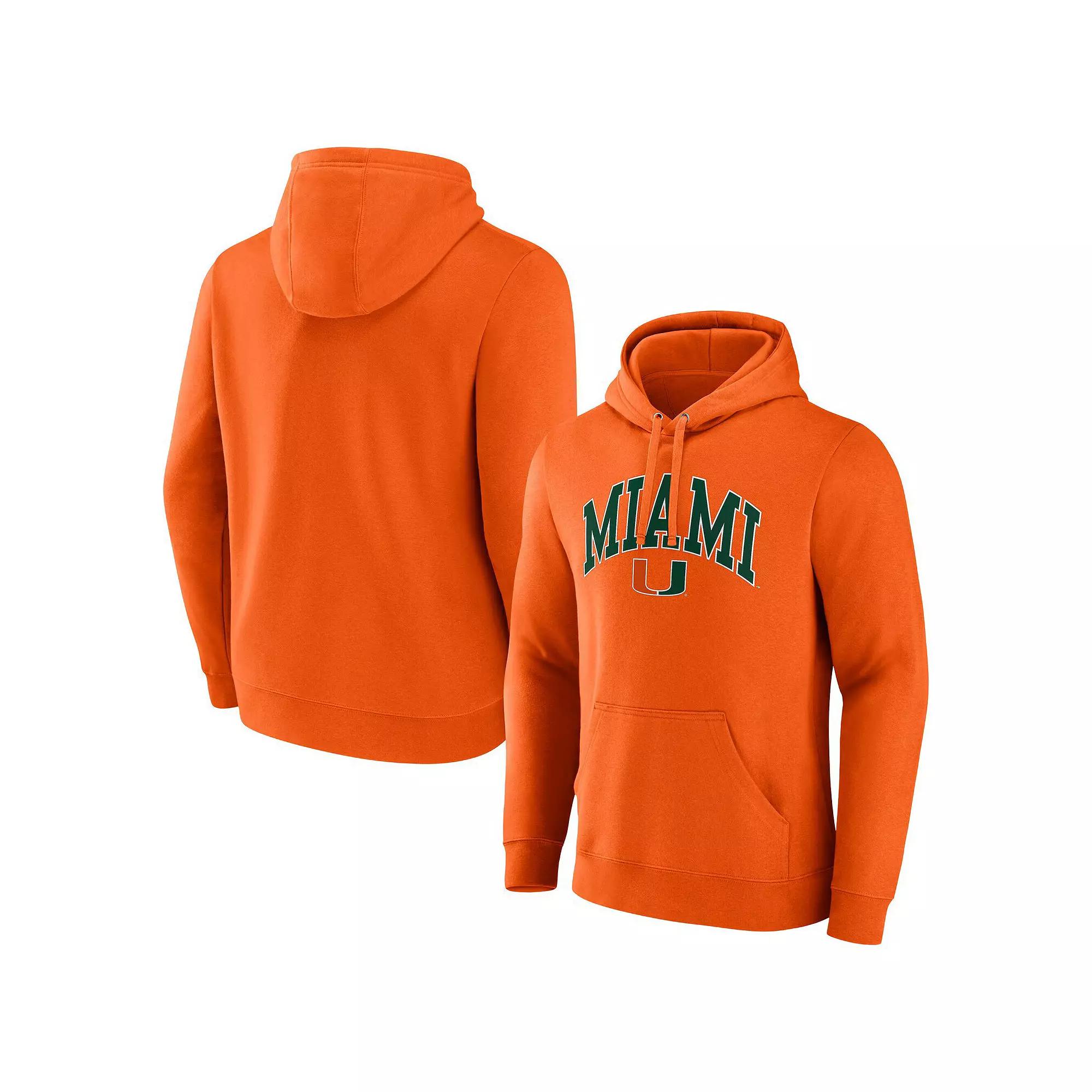 Men's Fanatics Orange Miami Hurricanes Arched Logo Pullover Hoodie, Size: XL Product Image