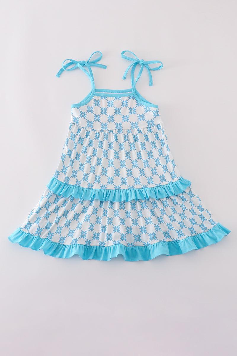 Blue character embroidery ruffle tiered dress Product Image