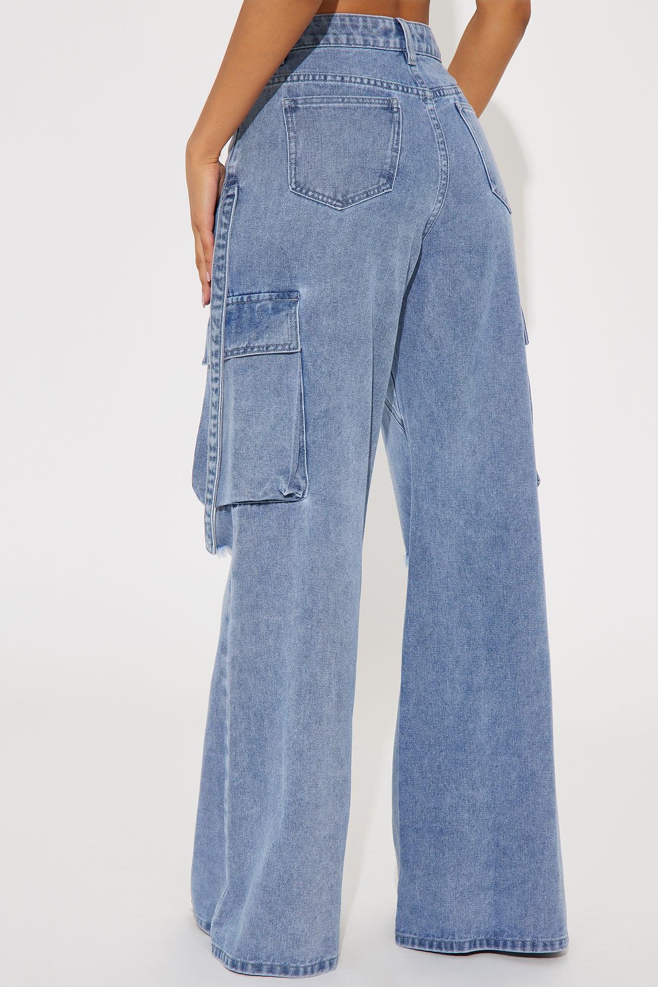 Kick Back Non Stretch Distressed Wide Leg Jeans - Medium Wash Product Image