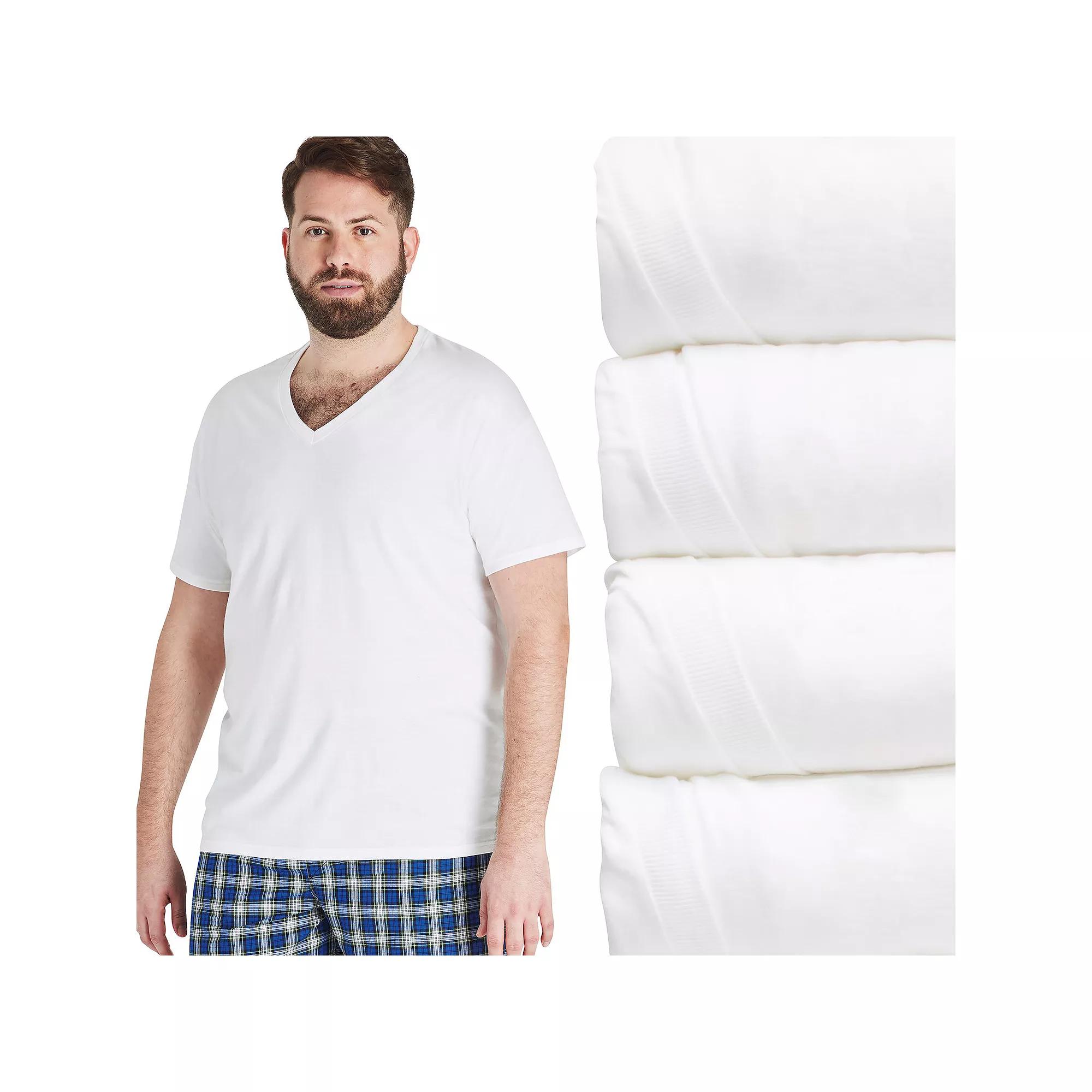 Big & Tall Hanes Ultimate® Cool Comfort® FreshIQ® V-Neck T-Shirt 4-Pack, Men's, Size: 3XB, White Product Image