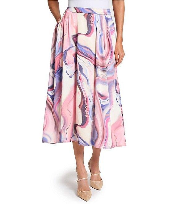 MISOOK Crepe De Shine Watercolor V-Neck Short Sleeve Blouse Product Image