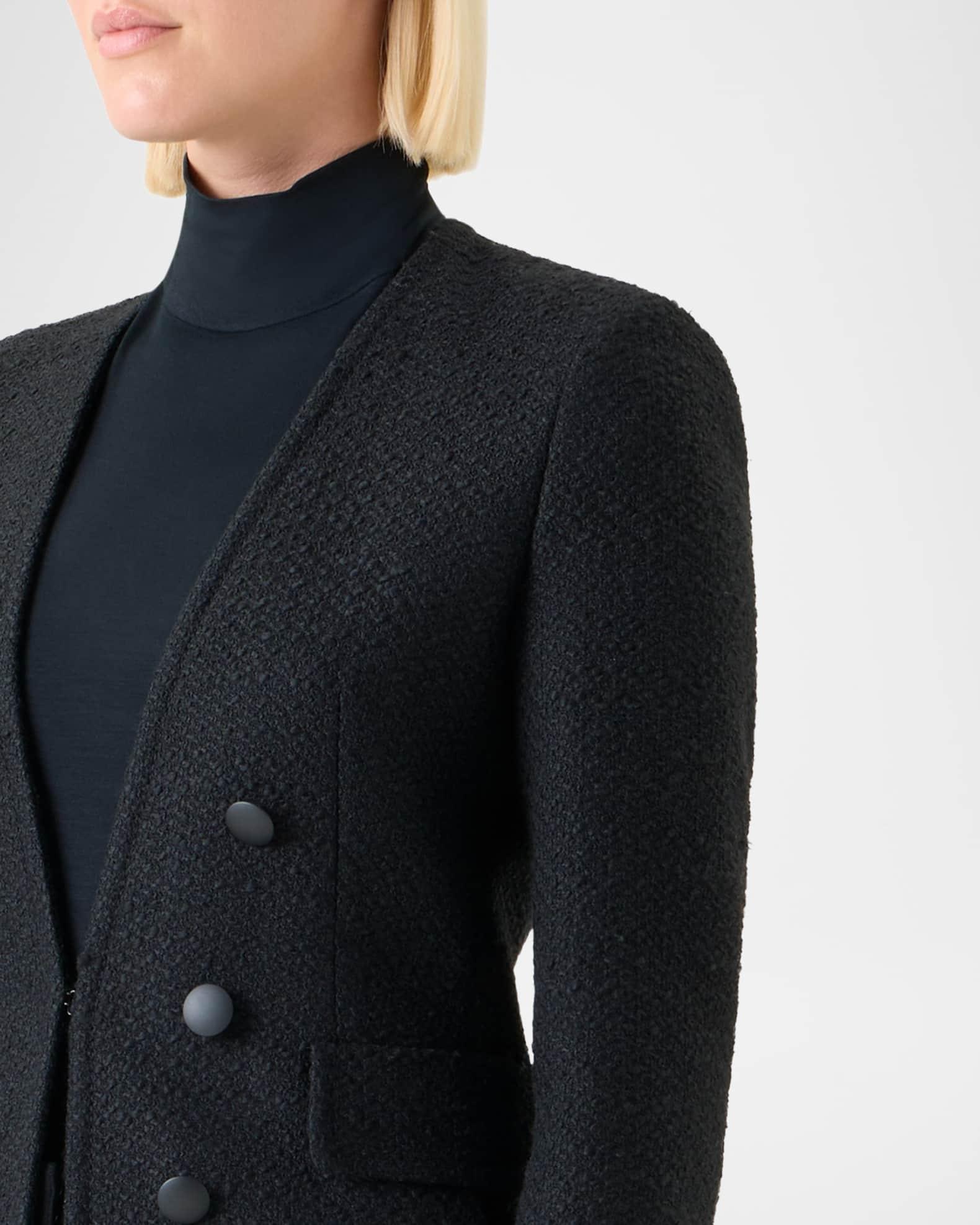 Double-Breasted Illusion Boucle Tweed Fringed Jacket Product Image