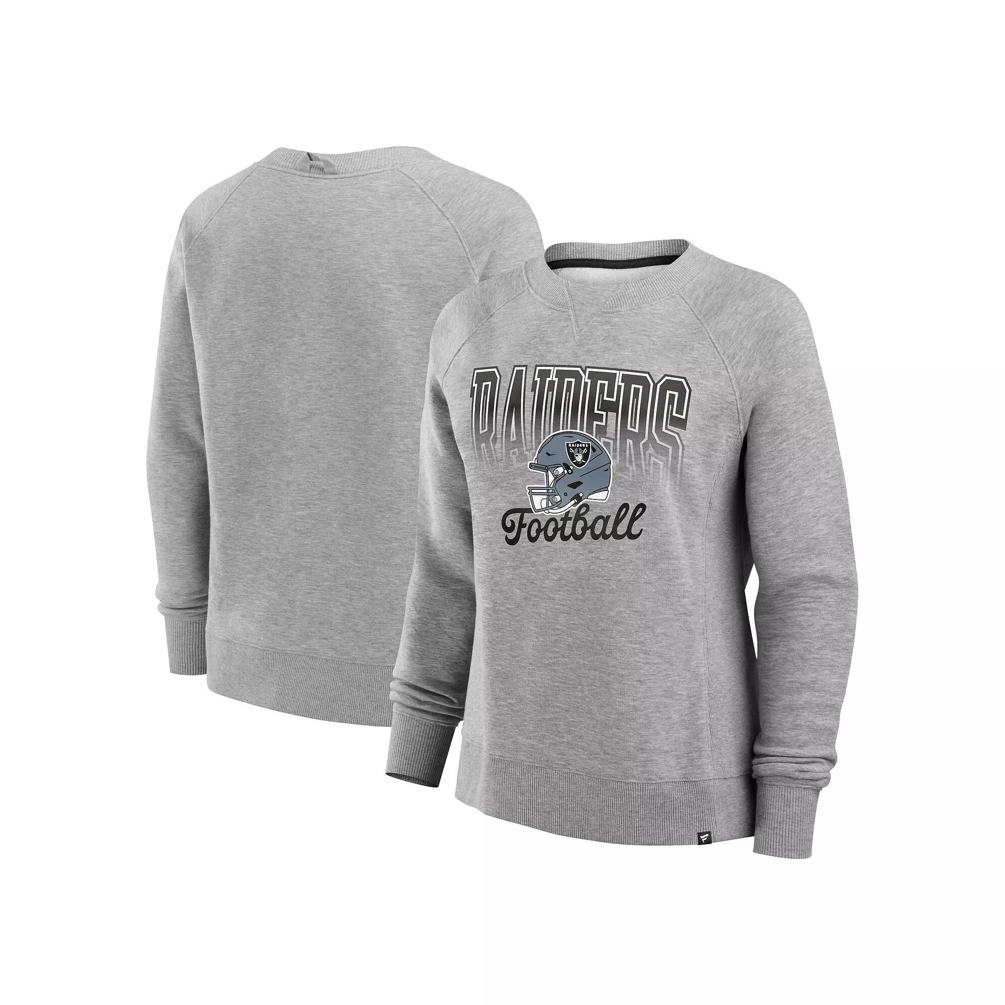 Women's Fanatics Heather Gray Las Vegas Raiders Hit Hard Fleece Pullover Sweatshirt,  Product Image