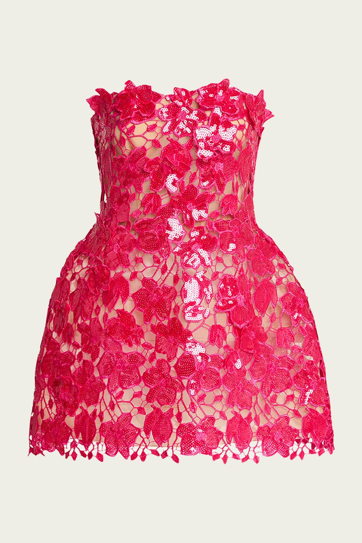 RETROFÉTE Alira Strapless Sequined Lace Mini Dress In Pink Product Image