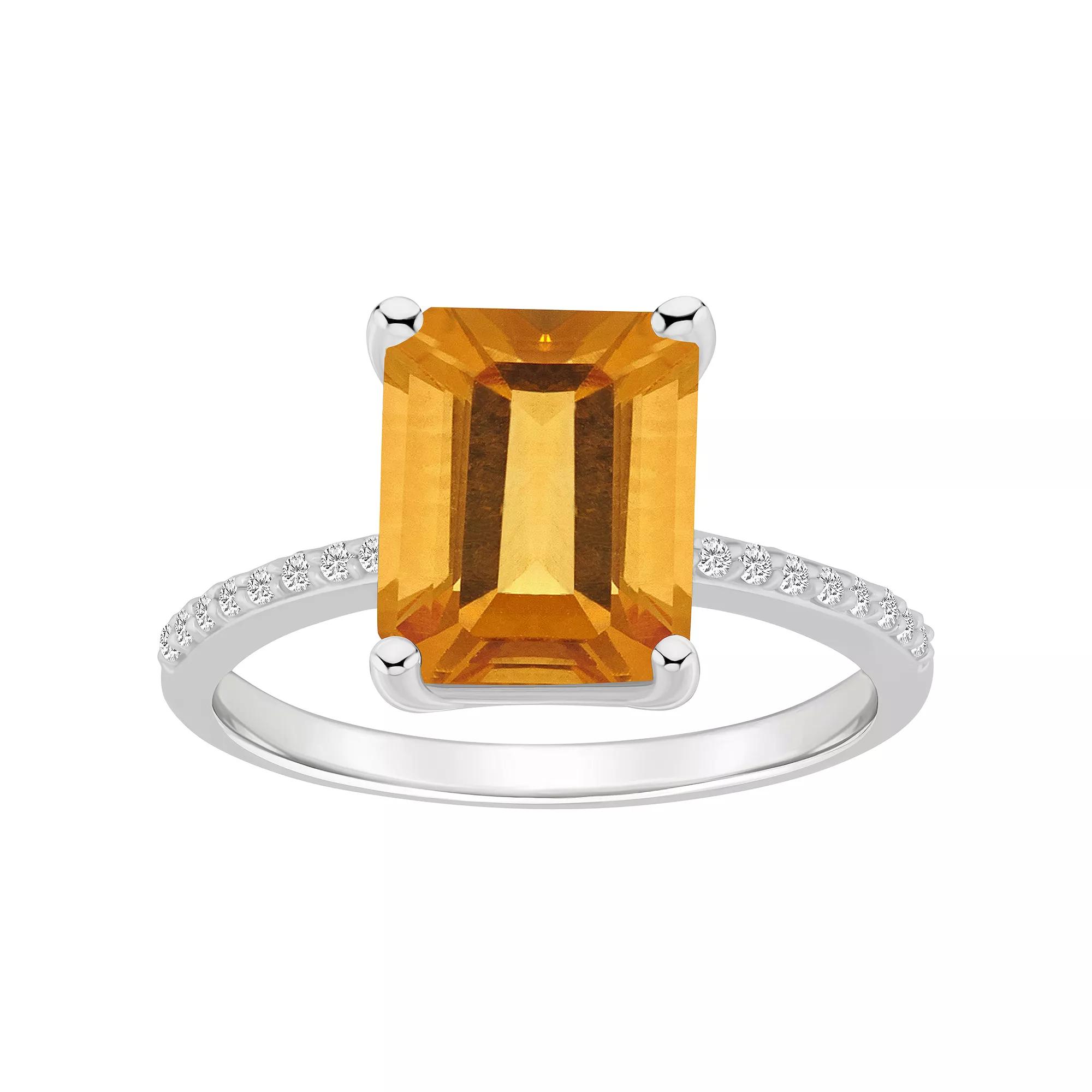 Alyson Layne 14k White Gold Emerald-Cut Citrine & 1/10 Carat T.W. Diamond Ring, Women's, Size: 9 Product Image