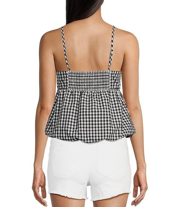 Moa Moa Sleeveless Gingham Printed Bubble-Hem Tank Top Product Image
