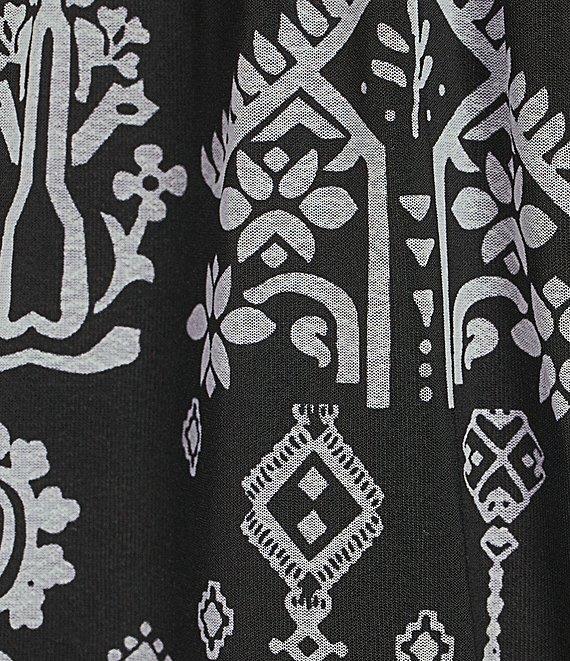 Calessa Petite Size Mesh Knit Abstract Mosaic Square Neck Elbow Puff Sleeve Blouse Product Image