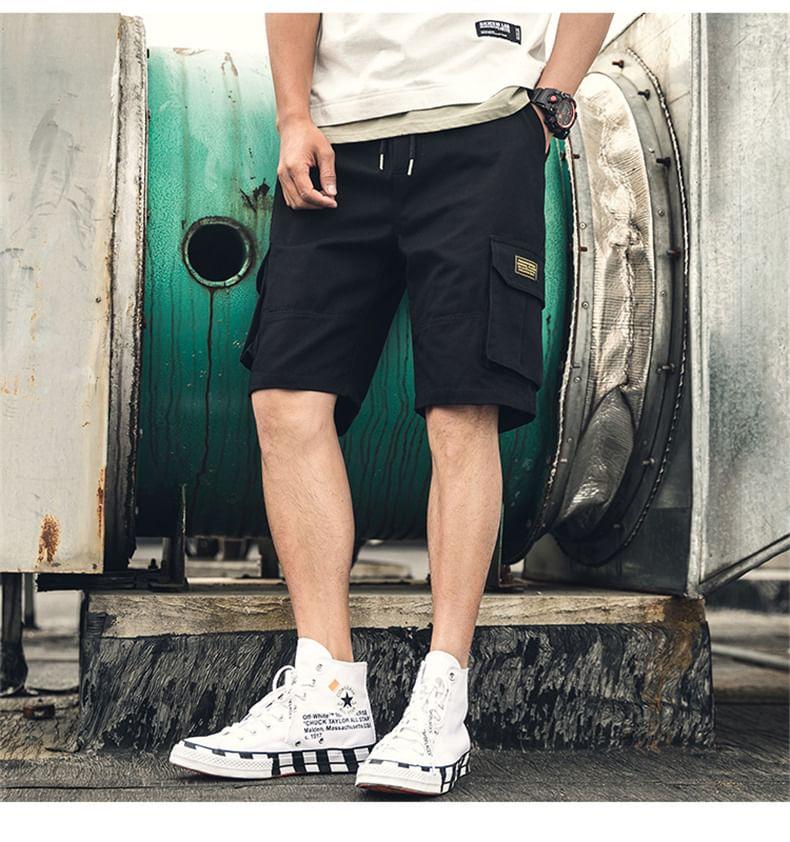 Mid Rise Plain Applique Cargo Shorts Product Image