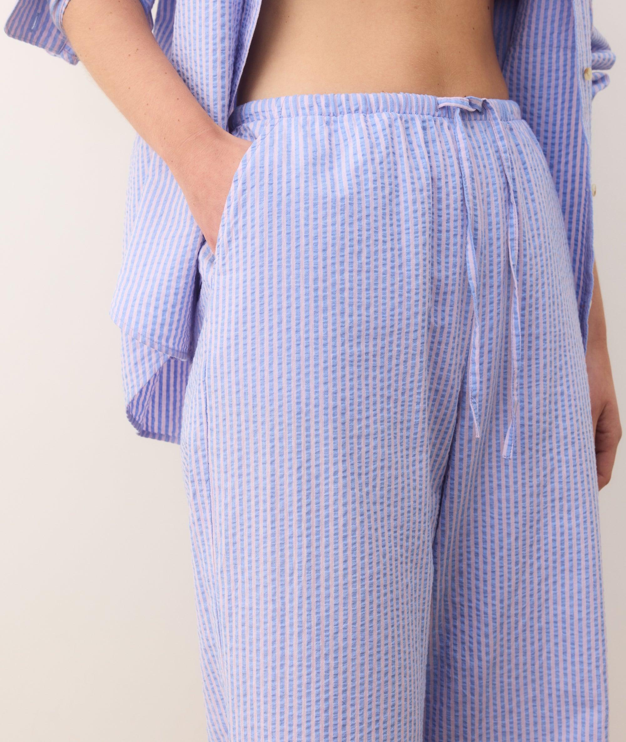 Seersucker Drawstring Wide Leg Pant Product Image