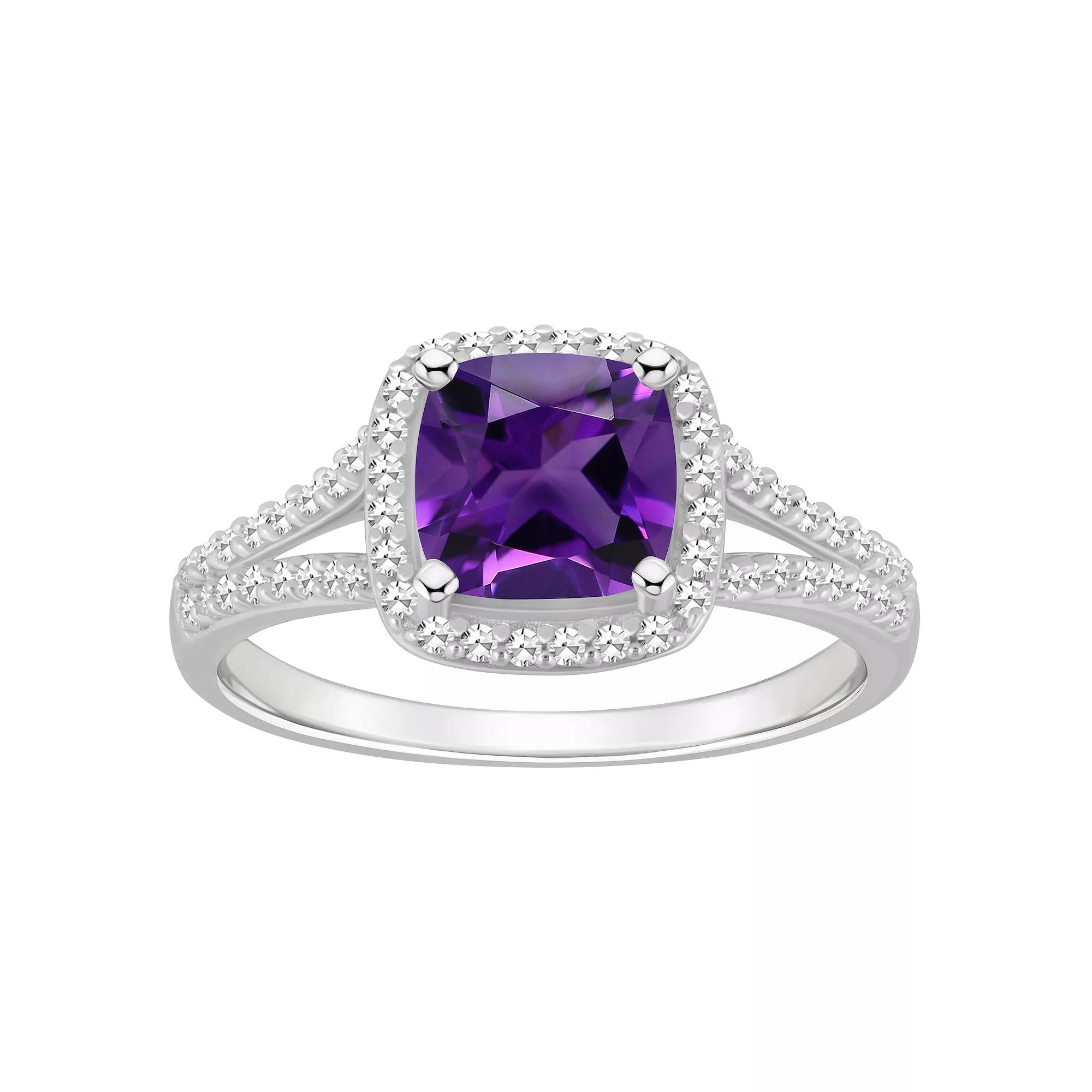 Celebration Gems Sterling Silver 7 mm Cushion Gemstone & 1/4 Carat T.W. Diamond Split Shank Ring, Women's,  Product Image