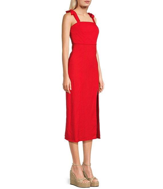 GB Tie Shoulder Linen Blend Midi Dress Product Image