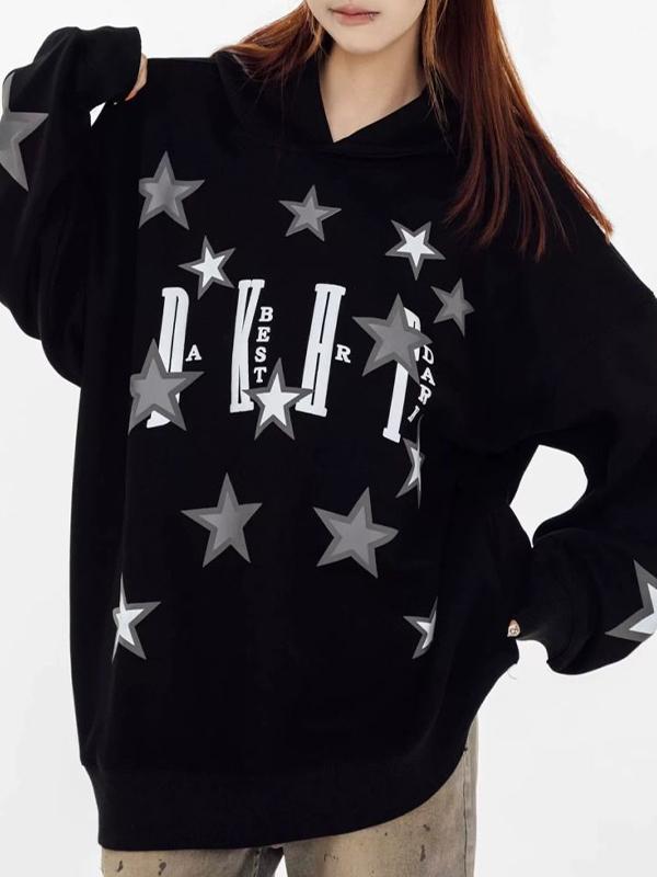 Star Letter Print Oversized Hoodie Product Image