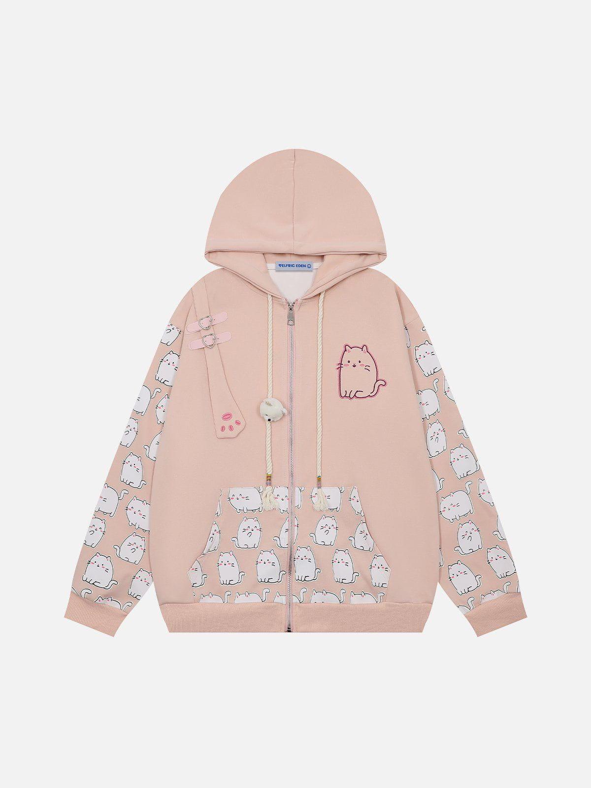 Aelfric Eden Full Print Cartoon Cat Zip Up Hoodie Product Image