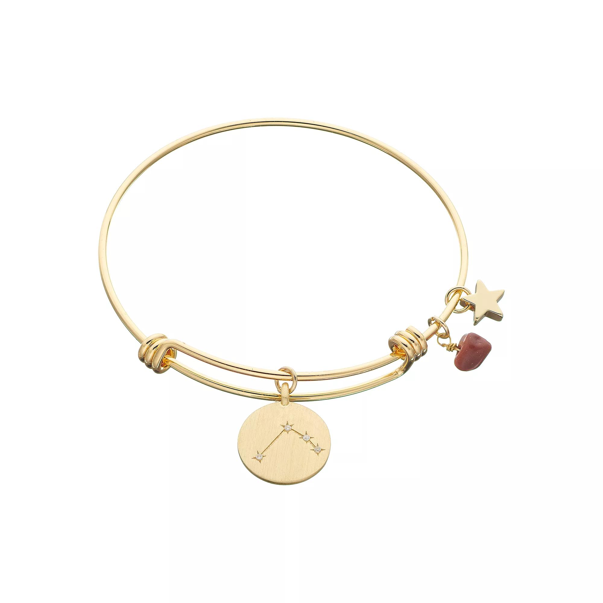 City Luxe Horoscope Cubic Zirconia Disk Bangle Bracelet with Genuine Stone & Star Charm, Women's, Gold Tone Aries Product Image