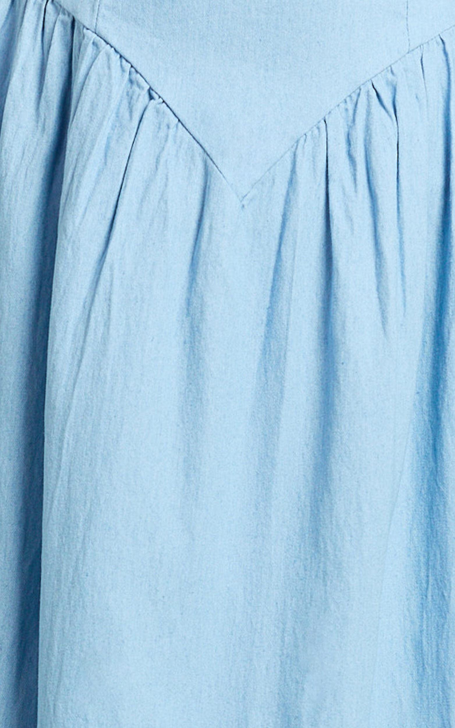 Rhaziya Midi Dress - Sleeveless Straight Neck Fit and Flare Dress in Blue Product Image