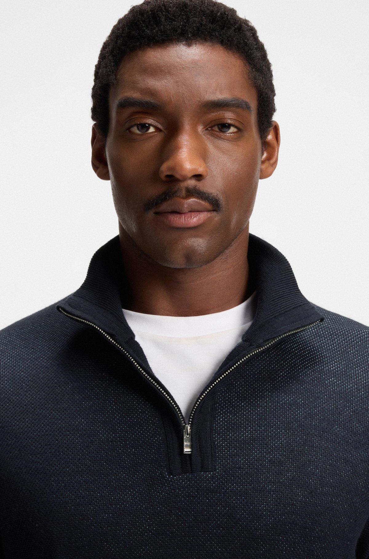 Zip-neck sweater with structured wool-cotton front Product Image