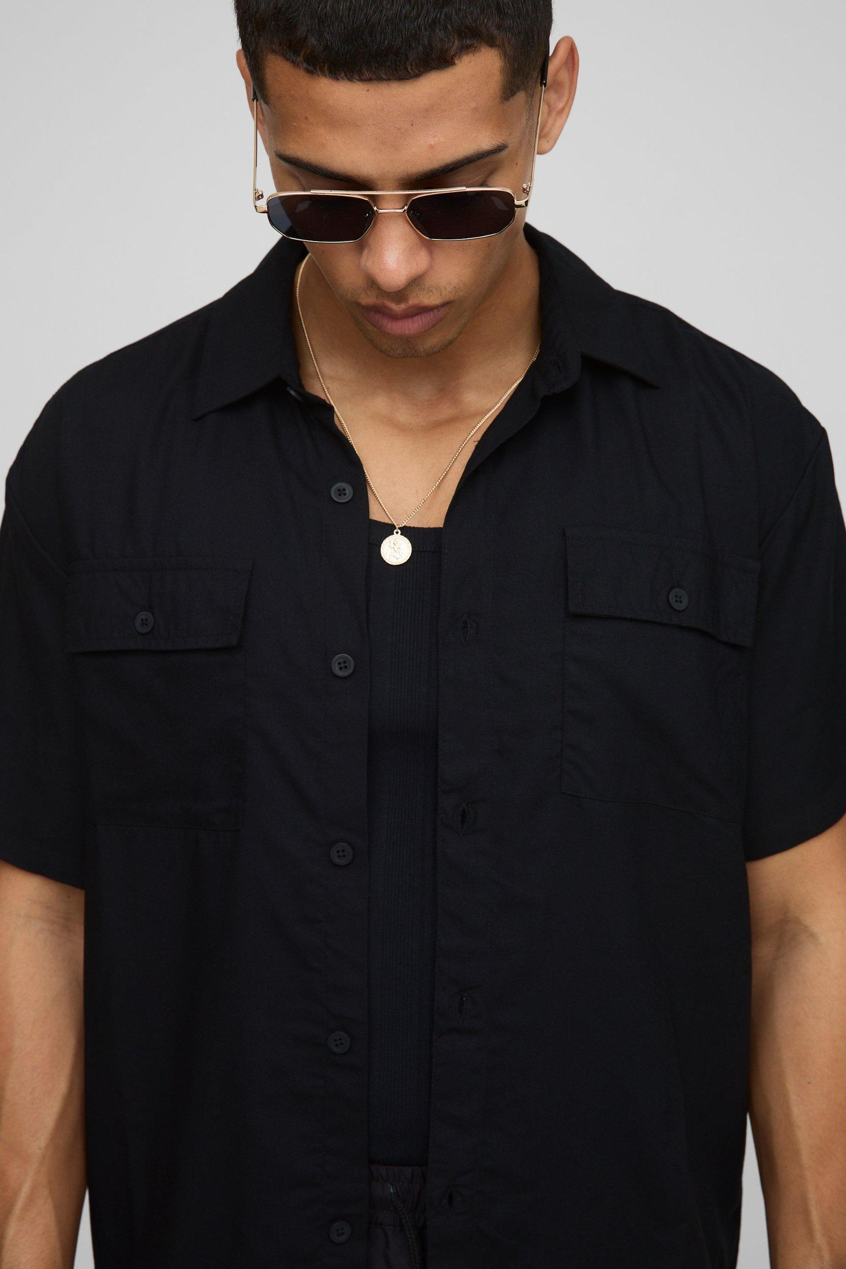 Oversized Viscose Cargo Shirt & Swim Set | boohooMAN USA Product Image