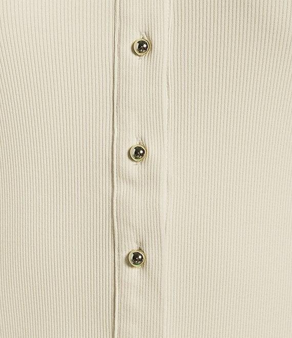 Never Fully Dressed Ribbed Knit Crew Neck Sleeveless Studded Button Front Tank Product Image