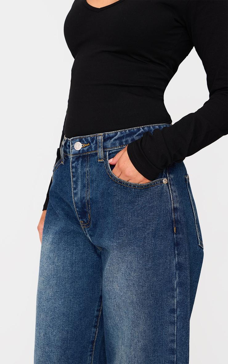 Petite Blue Wide Leg Turn Up Hem Jeans Product Image