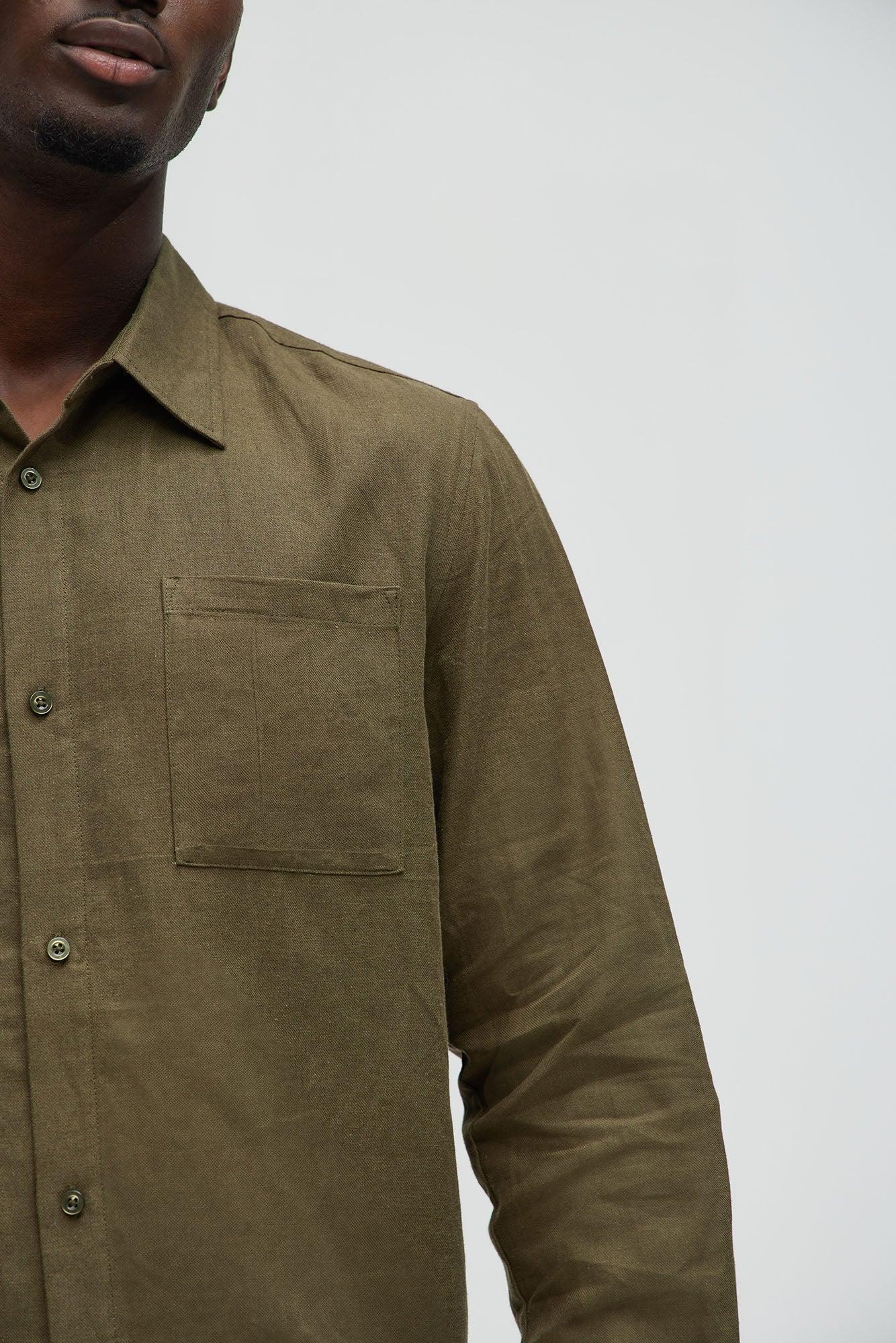 Bahamas Linen Single Pocket Long Sleeve Shirt - Olive Product Image