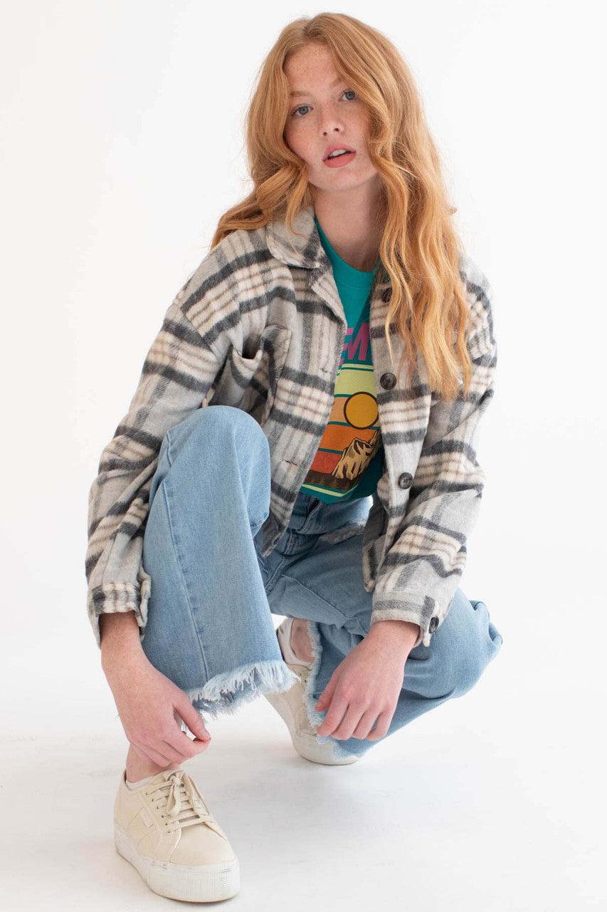 Grey Plaid Cropped Jacket Product Image