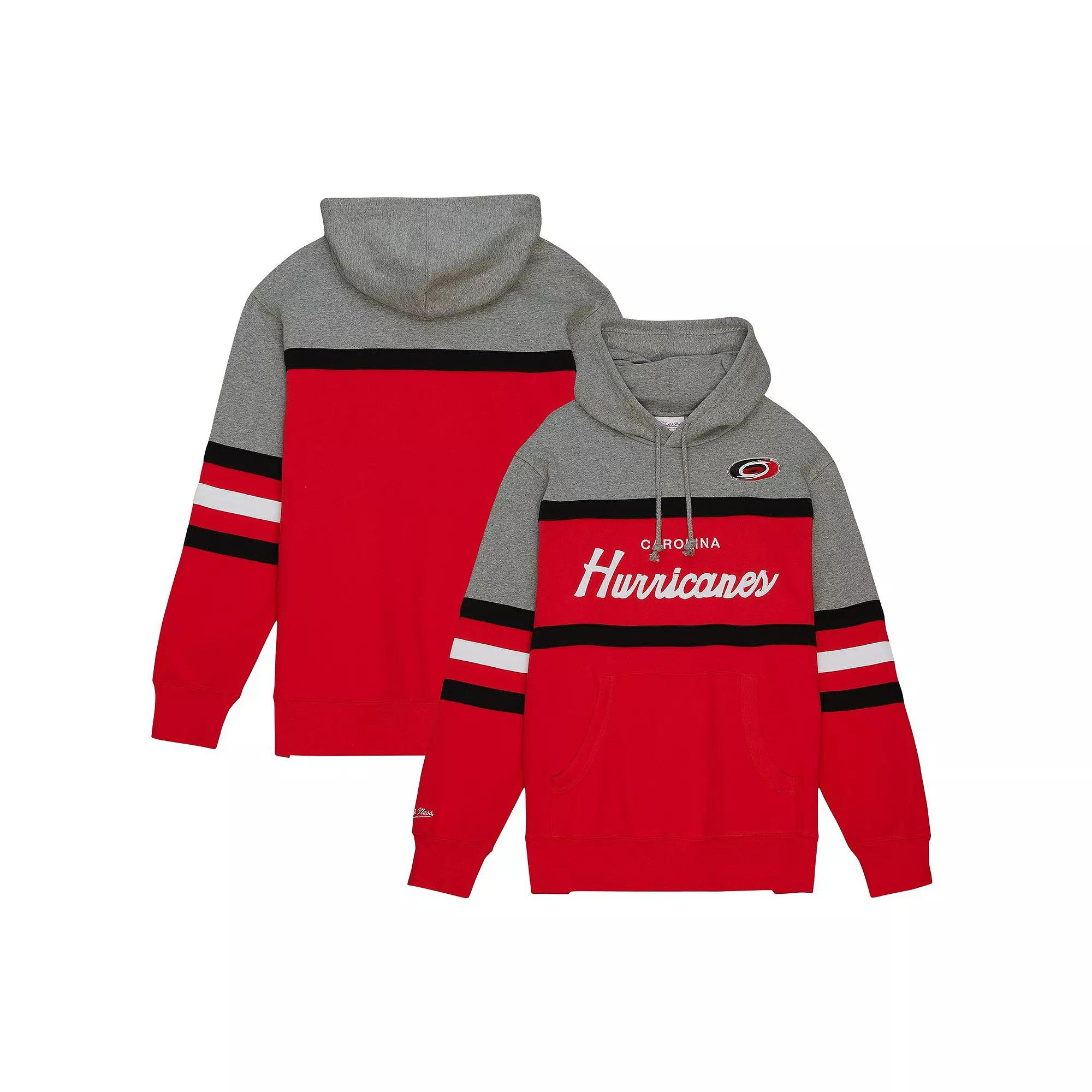 Men's Mitchell & Ness Red/Gray Carolina Hurricanes Head Coach Pullover Hoodie, Size: 2XL Product Image