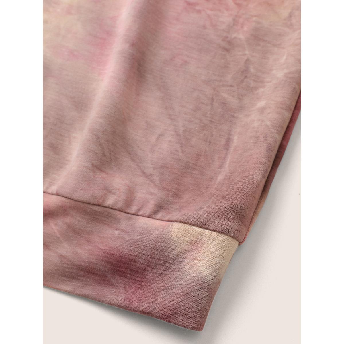 Plus Size Tie Dye Round Neck Sweatshirt Women Burgundy Casual Non Round Neck Everyday Sweatshirts BloomChic 10/M Product Image