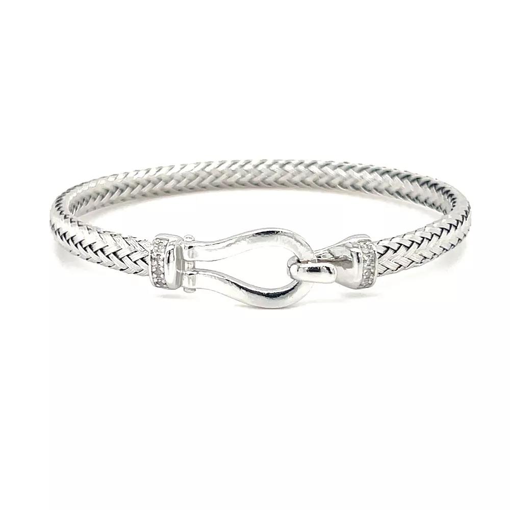 Meshmerise 1/10 Carat T.W. Diamond Hook Bangle Bracelet, Women's, Size: 7", Silver Tone Product Image