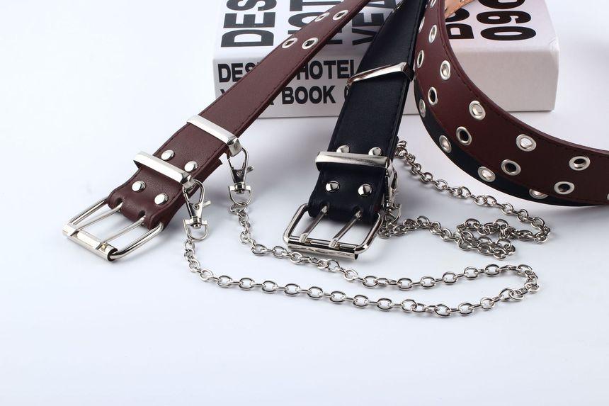 Single/ Double Eyelet Chain Strap Faux Leather Belt Product Image