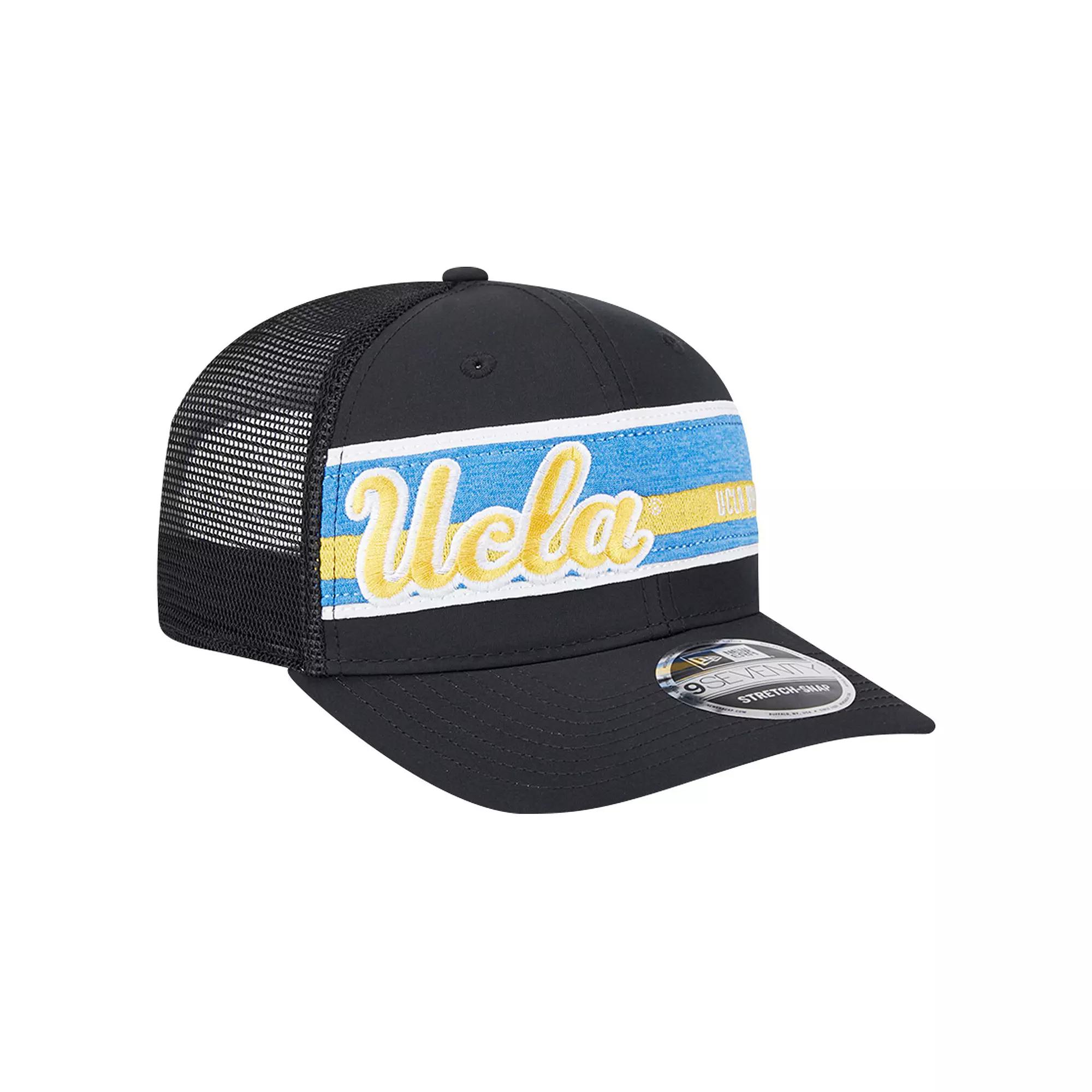 Men's New Era Black/Blue UCLA Bruins Striped 9SEVENTY Trucker Stretch-Snap Adjustable Hat Product Image