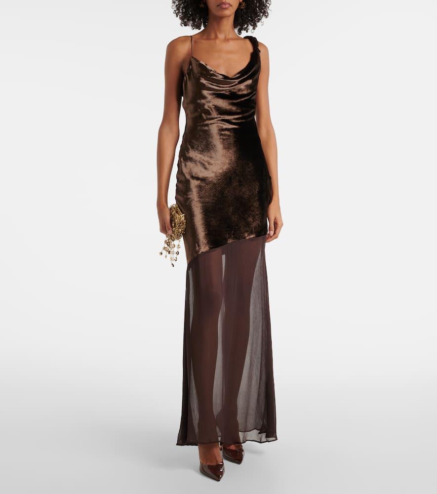 STAUD Beaton Mixed Media Dress In Brown Product Image