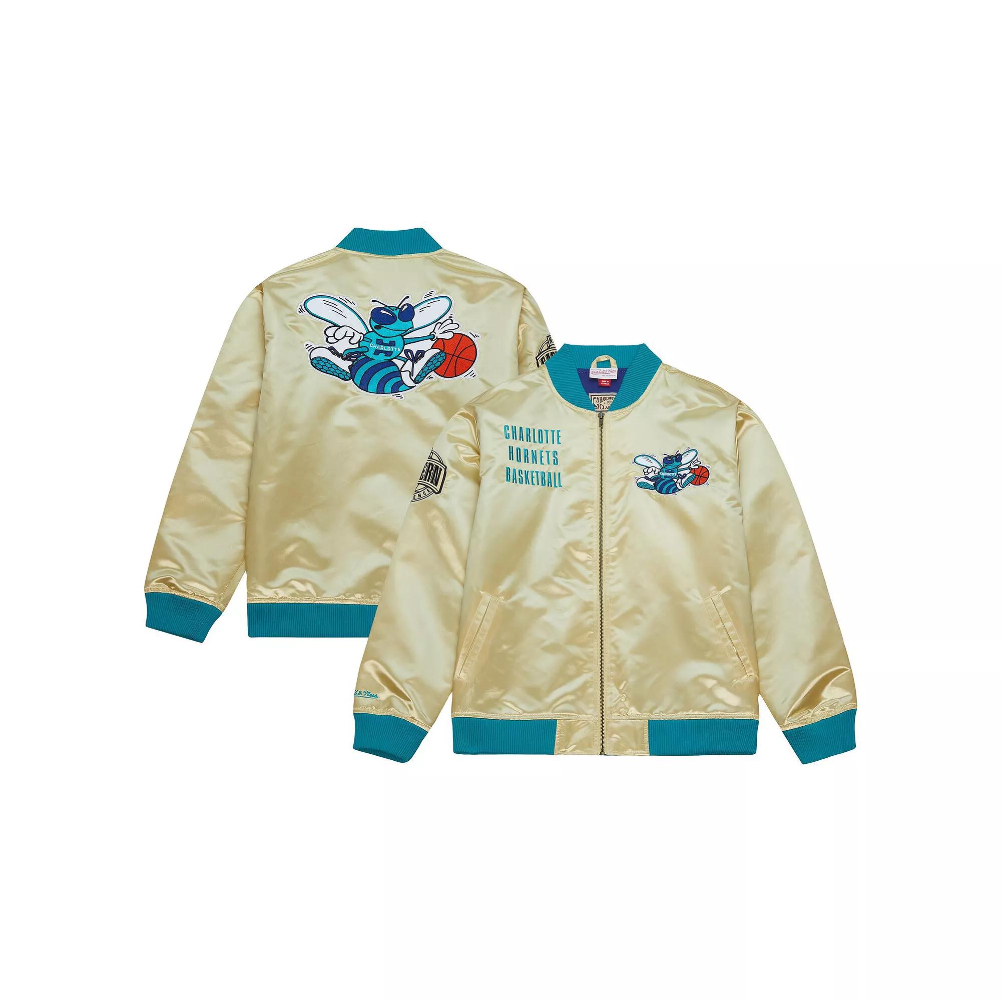 Men's Mitchell & Ness Gold Charlotte Hornets Team OG 2.0 Vintage Logo Satin Full-Zip Jacket, Size: XL, Chr Gold Product Image