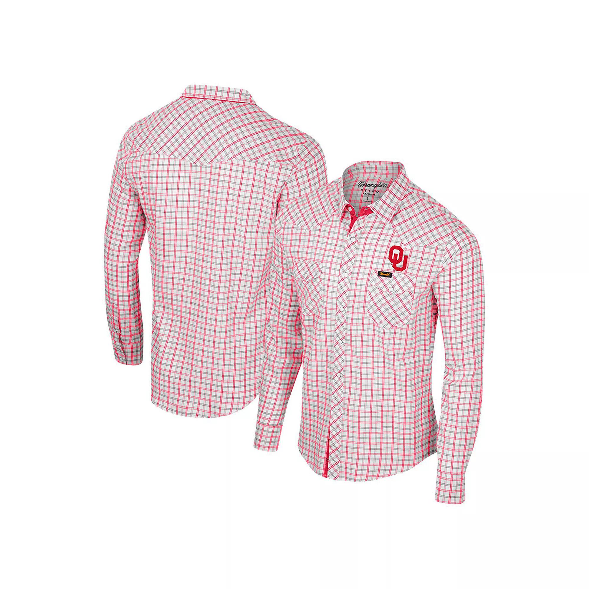 Men's Colosseum x Wrangler White Oklahoma Sooners Plaid Window Pane Long Sleeve Full-Snap Shirt, Size: XL Product Image