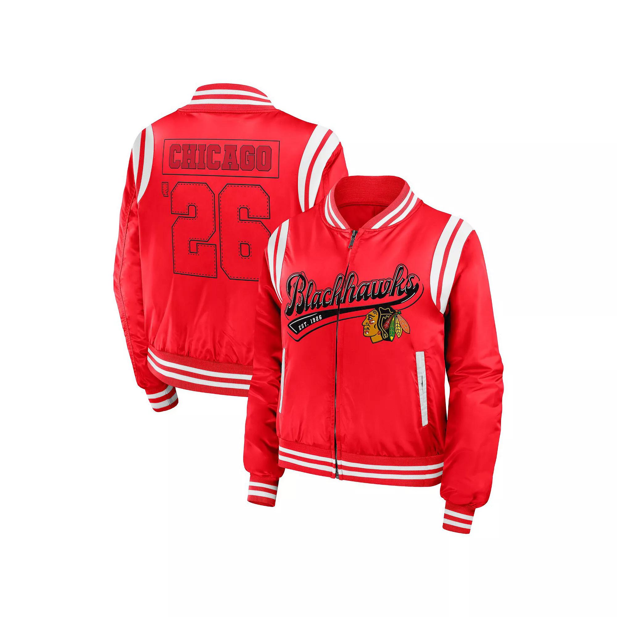 Women's WEAR by Erin Andrews Red Chicago Blackhawks Baller Full-Zip Bomber Jacket,  Product Image