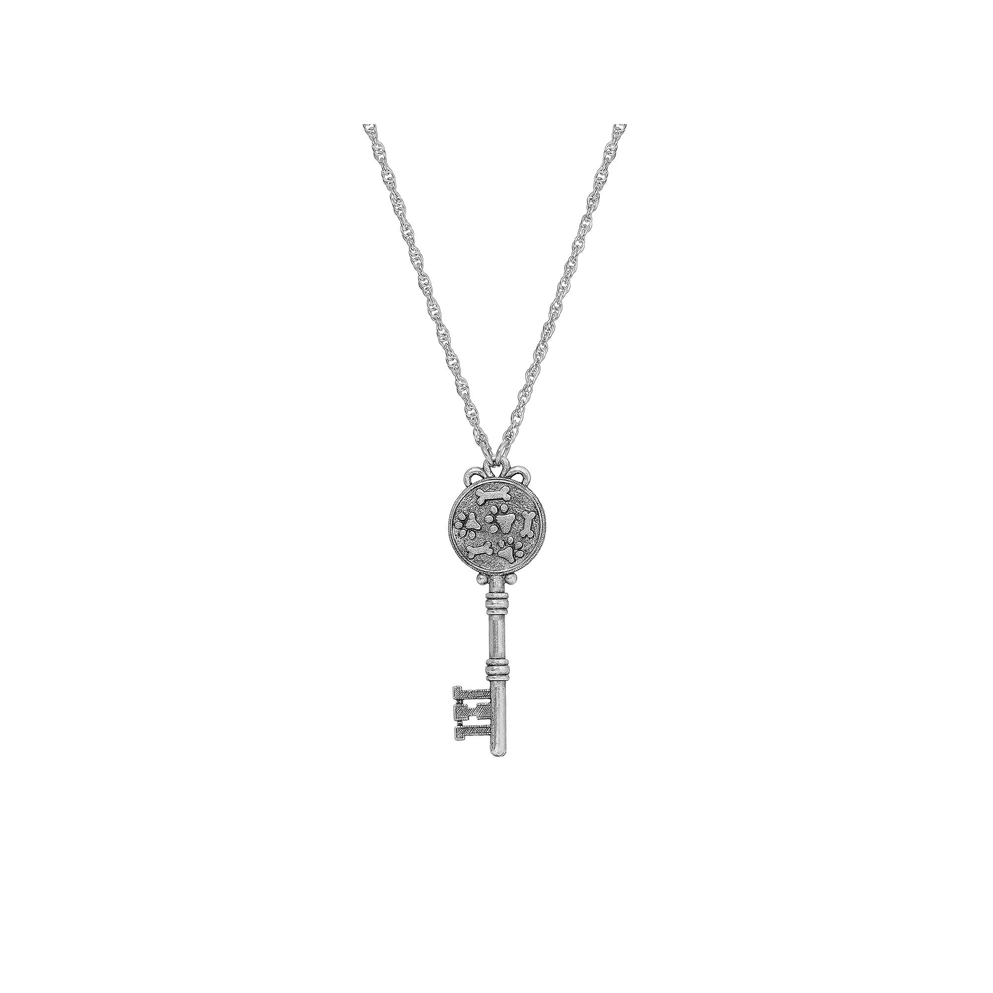 1928 Silver Tone Pawprint & Bone Key Pendant Necklace, Womens, Gray Product Image
