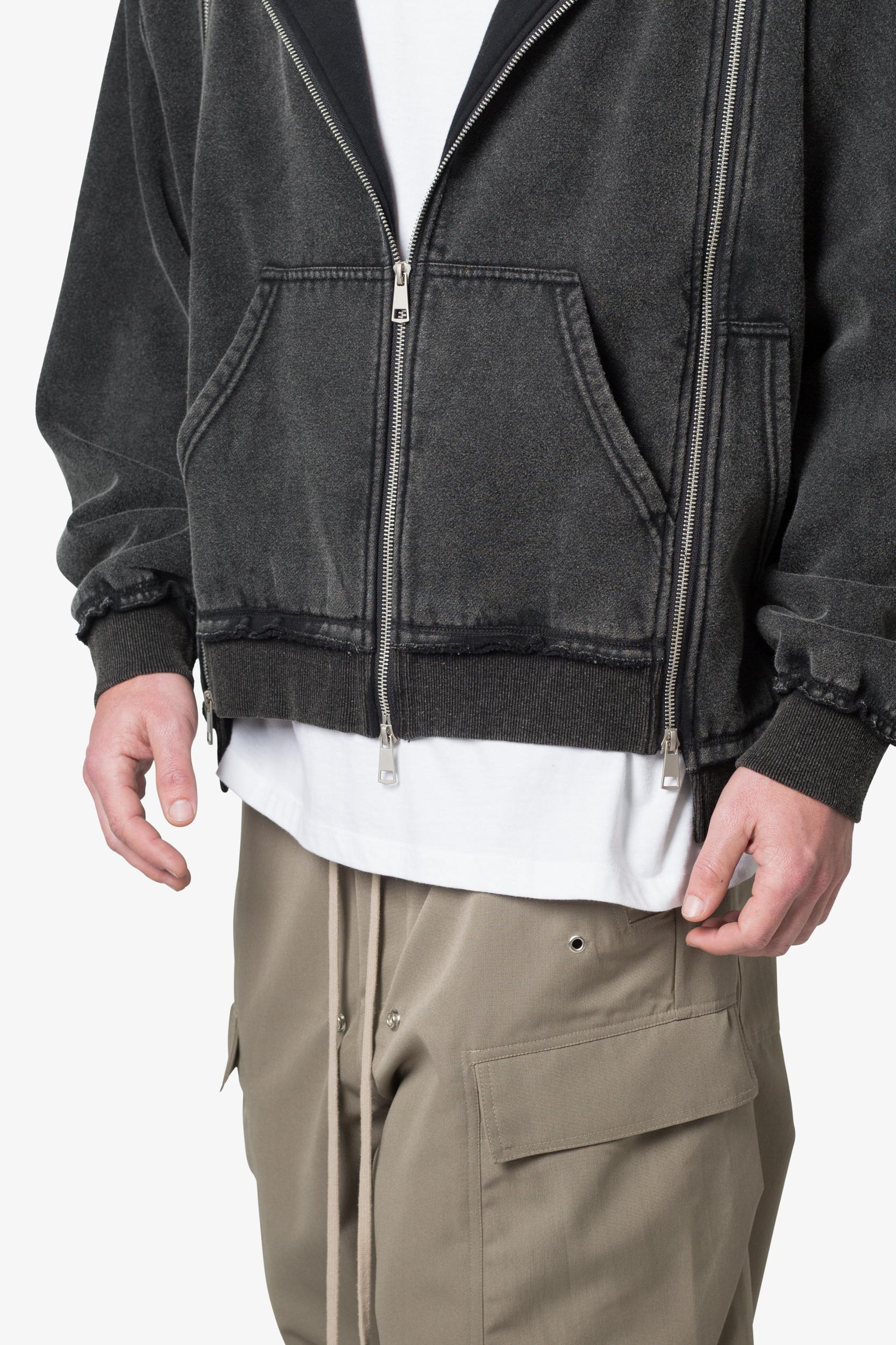 Dual Zipper Hoodie - Washed Black Product Image